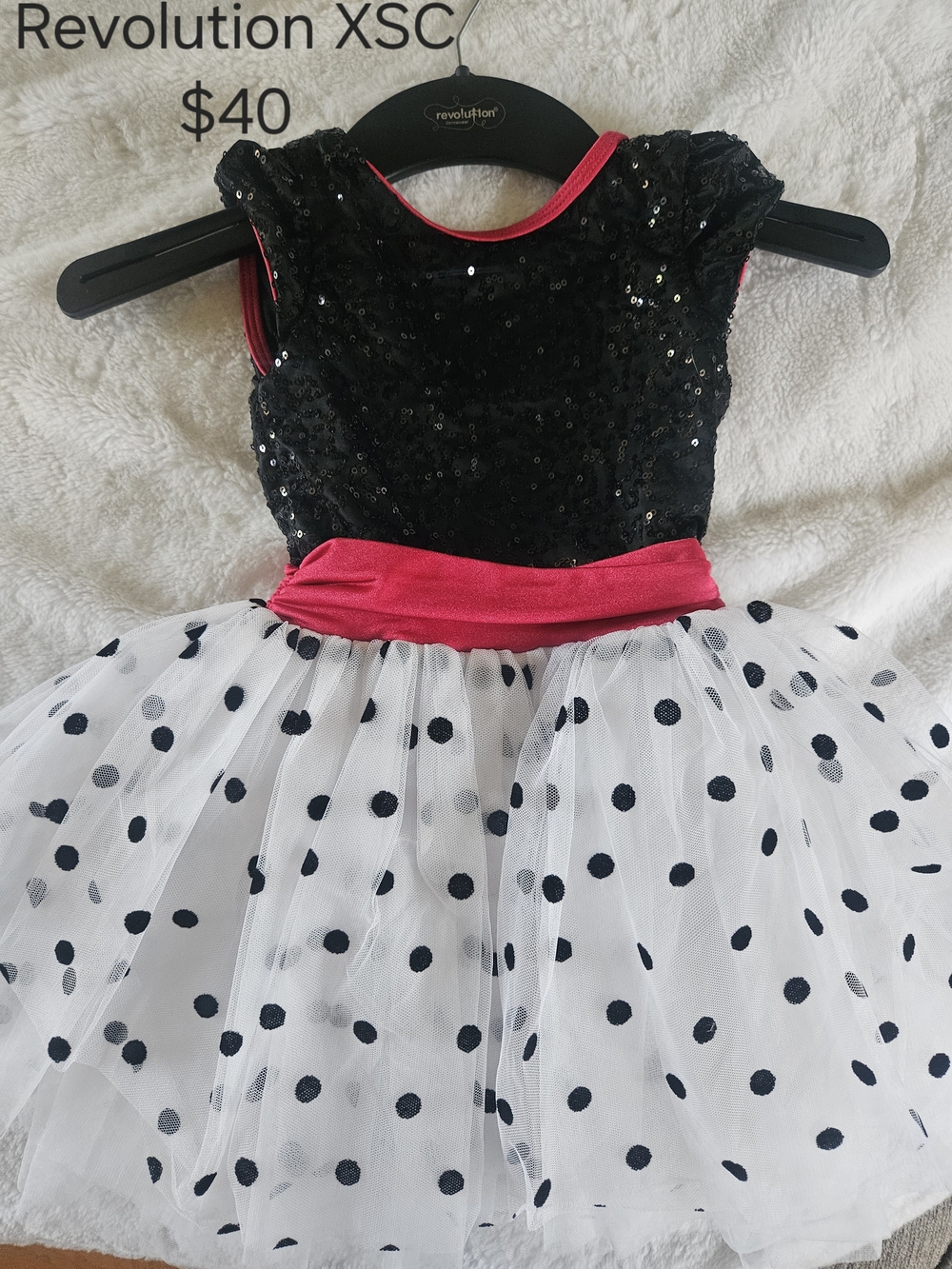 Revolution Black Sequin & White Polka Dot Dress with Red Accents